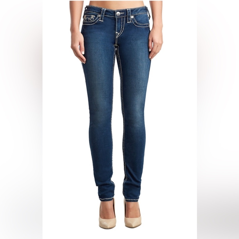 EUC True Religion Women Stella Mid Rise Skinny Jeans Aries Indigo Crystal